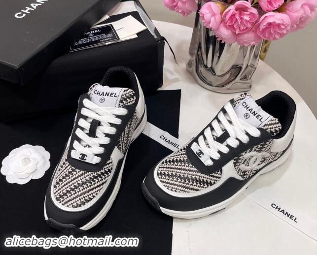 Luxurious Chanel Calfskin & Braided Fabric Sneakers Black 0910110