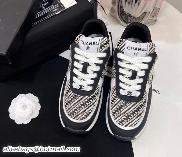 Luxurious Chanel Calfskin & Braided Fabric Sneakers Black 0910110