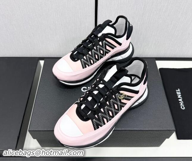 Best Price Chanel Silky Calfskin & Fabric Laced Sneakers Light Pink 910111