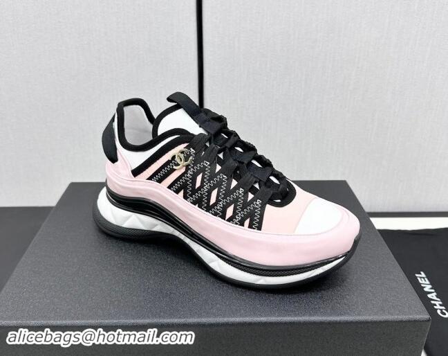 Best Price Chanel Silky Calfskin & Fabric Laced Sneakers Light Pink 910111