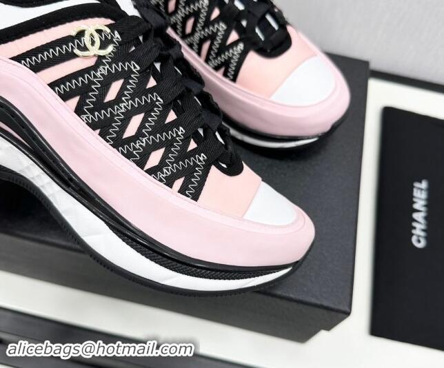 Best Price Chanel Silky Calfskin & Fabric Laced Sneakers Light Pink 910111