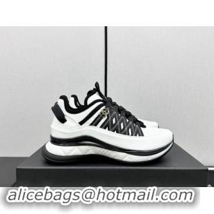 Purchase Chanel Silky Calfskin & Fabric Laced Sneakers White/Black 910112