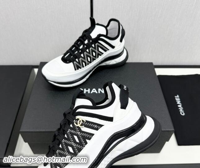 Purchase Chanel Silky Calfskin & Fabric Laced Sneakers White/Black 910112