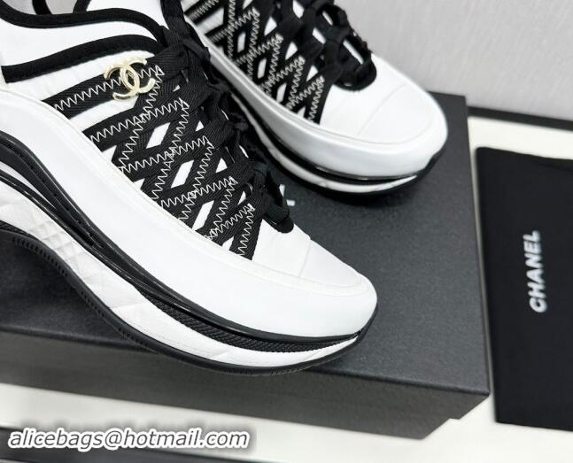 Purchase Chanel Silky Calfskin & Fabric Laced Sneakers White/Black 910112