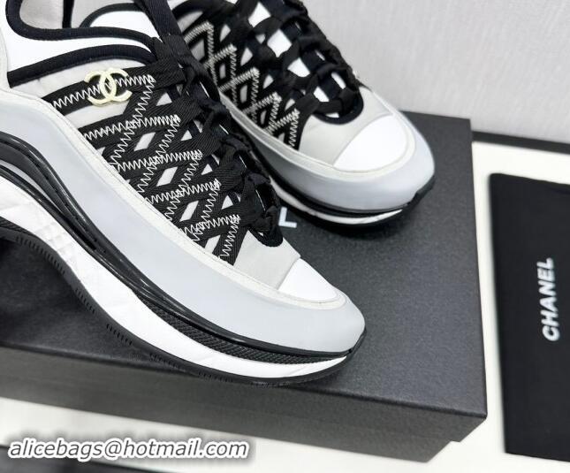 Trendy Design Chanel Silky Calfskin & Fabric Laced Sneakers Light Grey 910114