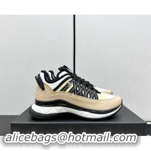 Good Product Chanel Silky Calfskin & Fabric Laced Sneakers Beige 910115