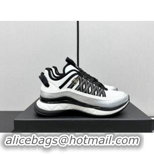 Purchase Chanel Silky Calfskin & Fabric Laced Sneakers Silver/White 910116