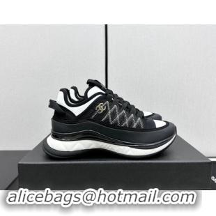 Good Quality Chanel Silky Calfskin & Fabric Laced Sneakers Black 910117