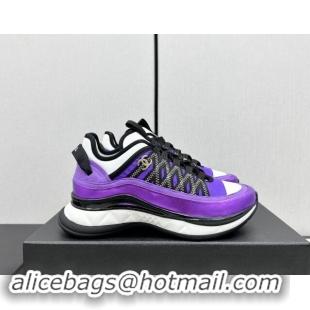 Charming Chanel Suede & Fabric Laced Sneakers Purple 910118