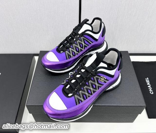 Charming Chanel Suede & Fabric Laced Sneakers Purple 910118