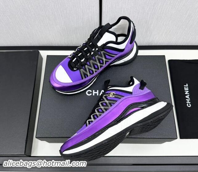 Charming Chanel Suede & Fabric Laced Sneakers Purple 910118