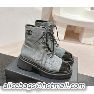 Pretty Style Chanel Suede Lace-up Ankle Boots Grey 910119