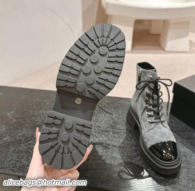 Pretty Style Chanel Suede Lace-up Ankle Boots Grey 910119