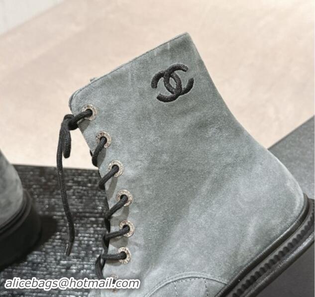 Pretty Style Chanel Suede Lace-up Ankle Boots Grey 910119