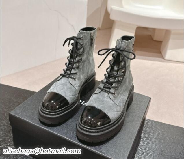 Pretty Style Chanel Suede Lace-up Ankle Boots Grey 910119