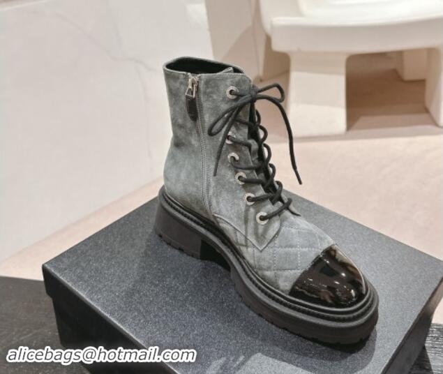 Pretty Style Chanel Suede Lace-up Ankle Boots Grey 910119