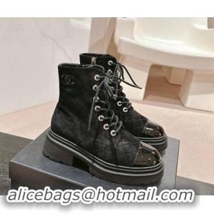 Good Product Chanel Suede Lace-up Ankle Boots Black 910120