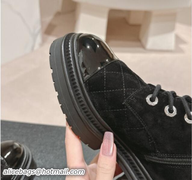 Good Product Chanel Suede Lace-up Ankle Boots Black 910120