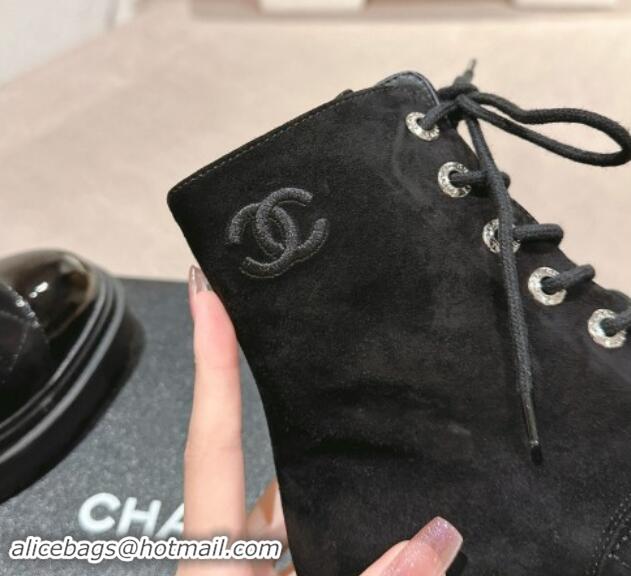 Good Product Chanel Suede Lace-up Ankle Boots Black 910120