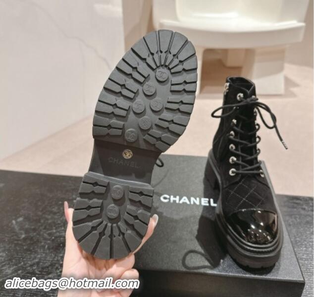 Good Product Chanel Suede Lace-up Ankle Boots Black 910120