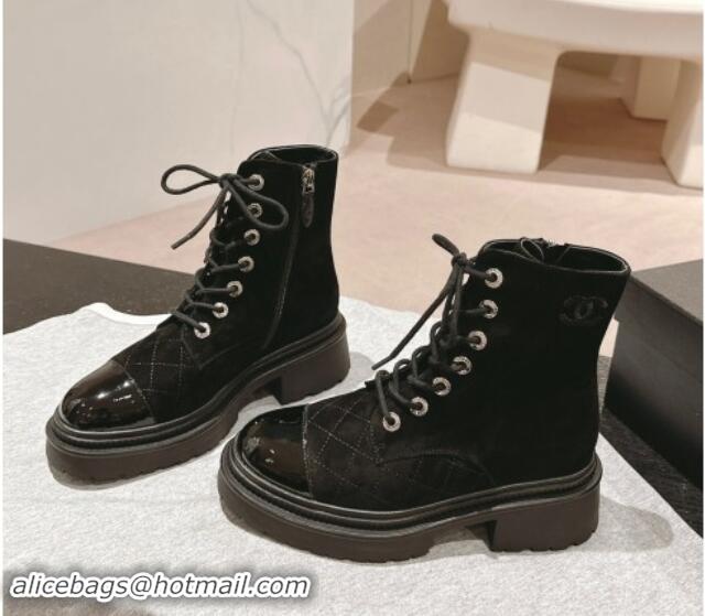 Good Product Chanel Suede Lace-up Ankle Boots Black 910120