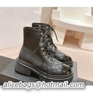 Popular Style Chanel Suede Lace-up Ankle Boots Black 910123