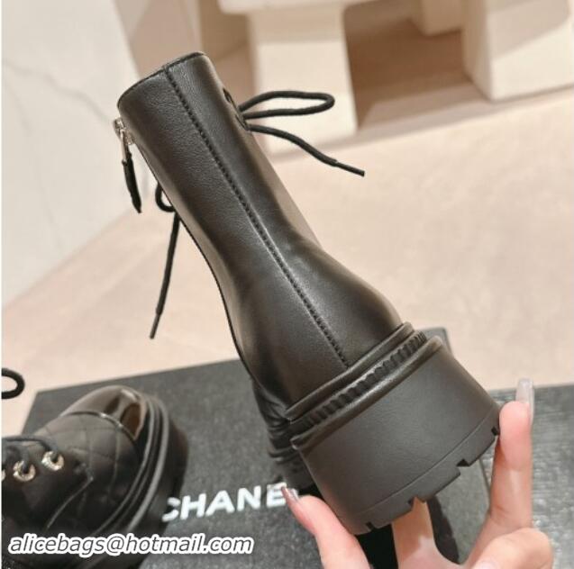 Popular Style Chanel Suede Lace-up Ankle Boots Black 910123