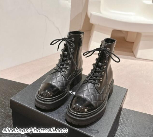 Popular Style Chanel Suede Lace-up Ankle Boots Black 910123