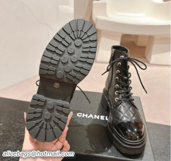 Popular Style Chanel Suede Lace-up Ankle Boots Black 910123