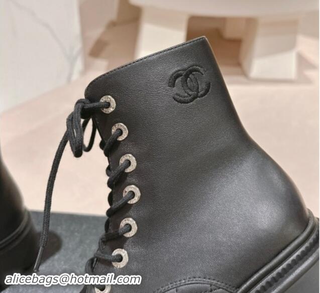 Popular Style Chanel Suede Lace-up Ankle Boots Black 910123