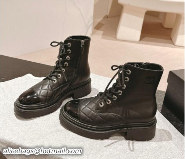 Popular Style Chanel Suede Lace-up Ankle Boots Black 910123