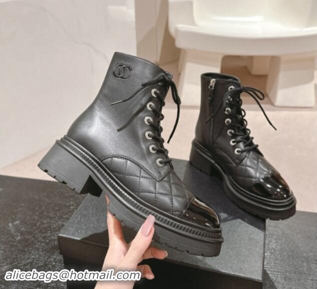 Popular Style Chanel Suede Lace-up Ankle Boots Black 910123