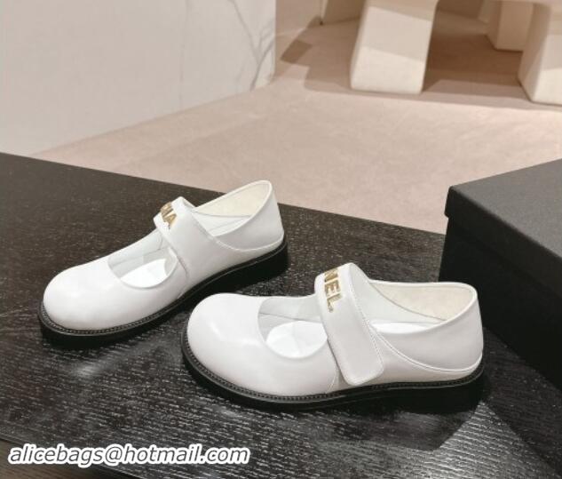 Stylish Chanel Calfskin Mary Janes Shoes White 910124