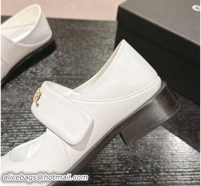 Stylish Chanel Calfskin Mary Janes Shoes White 910124