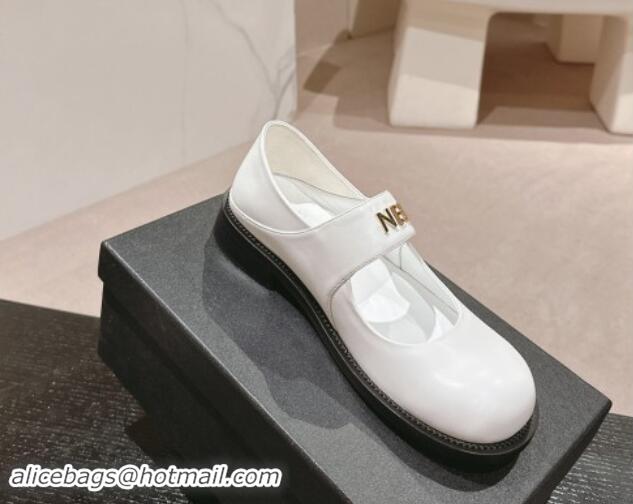 Stylish Chanel Calfskin Mary Janes Shoes White 910124