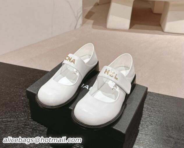 Stylish Chanel Calfskin Mary Janes Shoes White 910124