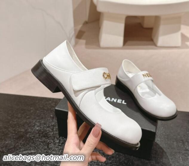 Stylish Chanel Calfskin Mary Janes Shoes White 910124