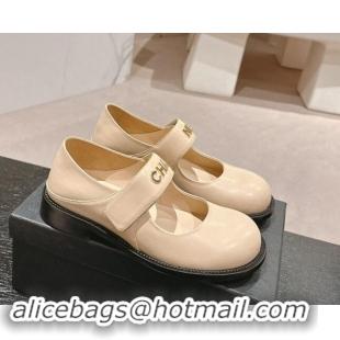 Sophisticated Chanel Calfskin Mary Janes Shoes Beige 910125