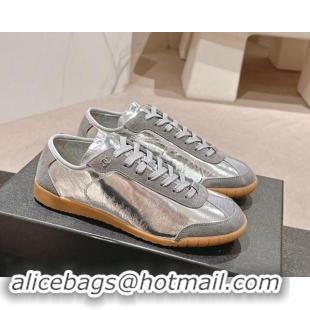 Pretty Style Chanel Calfskin & Suede Sneakers Silver 910128