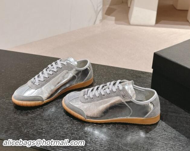 Pretty Style Chanel Calfskin & Suede Sneakers Silver 910128