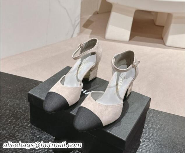 Unique Style Chanel Suede Mary Janes Pumps 6.5cm with Strass Grey 910132