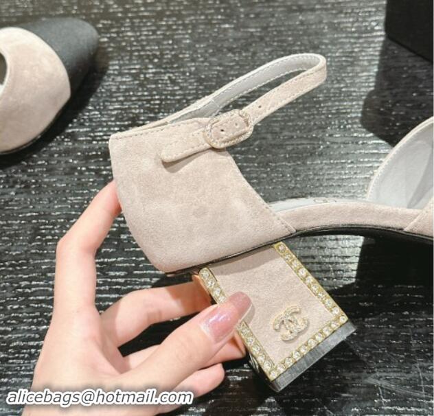 Unique Style Chanel Suede Mary Janes Pumps 6.5cm with Strass Grey 910132