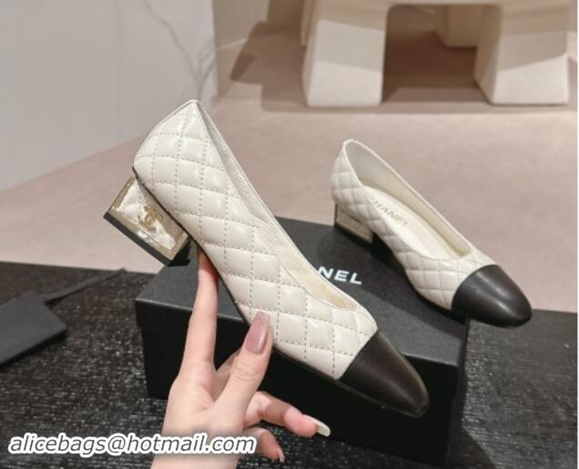 Sumptuous Chanel Quilted Lambskin Leather Low-Heel Pumps White 0910140