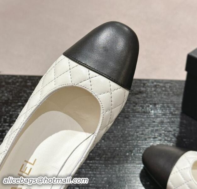 Sumptuous Chanel Quilted Lambskin Leather Low-Heel Pumps White 0910140