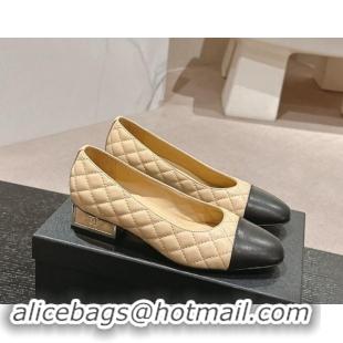 Sumptuous Chanel Quilted Lambskin Leather Low-Heel Pumps Beige 910141