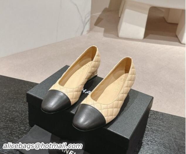 Sumptuous Chanel Quilted Lambskin Leather Low-Heel Pumps Beige 910141