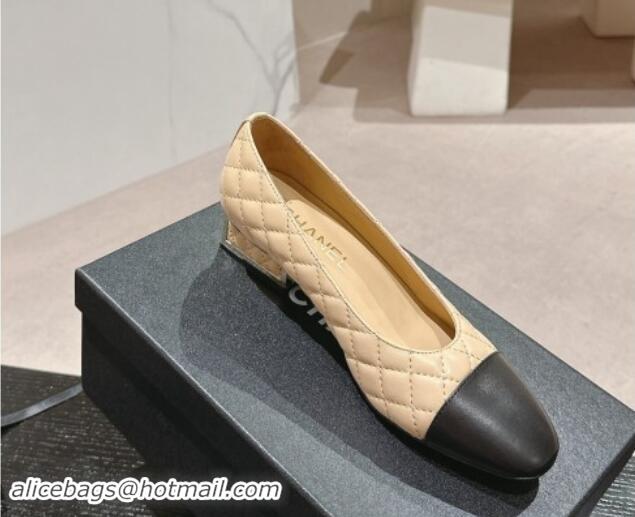 Sumptuous Chanel Quilted Lambskin Leather Low-Heel Pumps Beige 910141