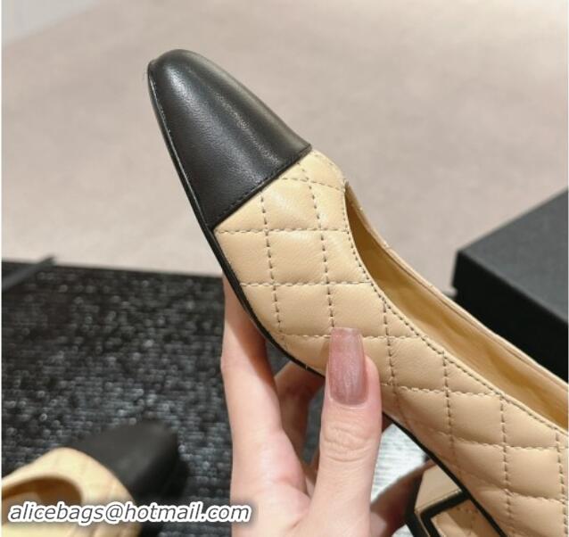 Sumptuous Chanel Quilted Lambskin Leather Low-Heel Pumps Beige 910141