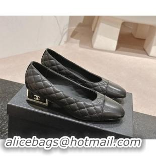 Luxury Discount Chanel Quilted Lambskin Leather Low-Heel Pumps Black 0910142