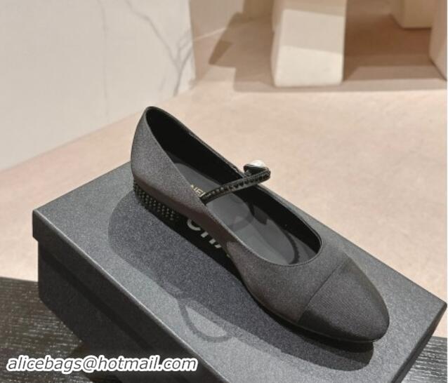 Best Product Chanel Silk Satin & Grosgrain Mary Janes Flat with Strass Black 910145